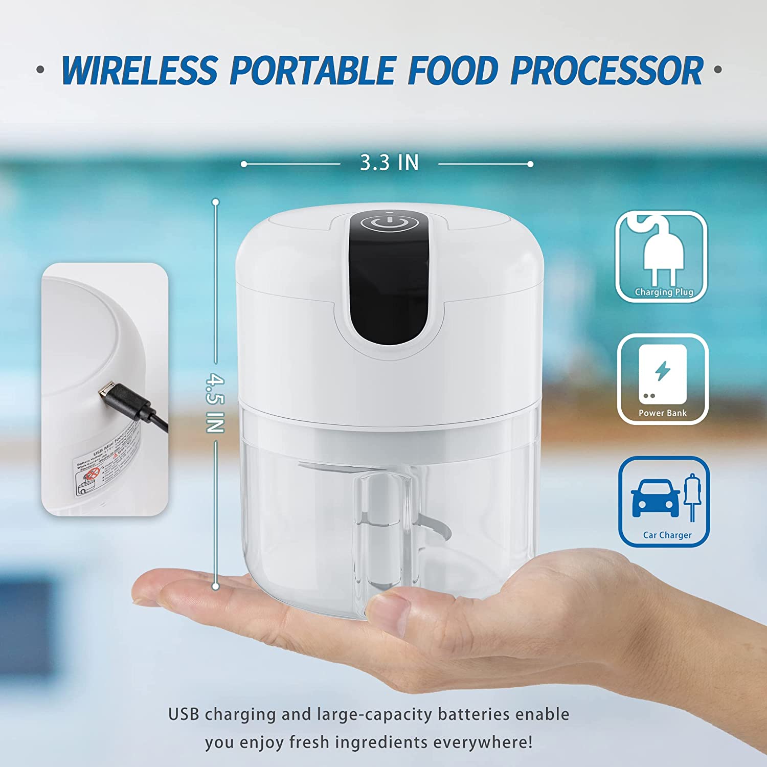 HASTHIP Mini Electric Chopper, USB Rechargeable Garlic Mincer with 250ML Portable Food Container, Food Baffle & Stainless Steel Blades for Mincing Garlic, Onions, Fruits, Vegetables, Meat (White) HASTHIP Mini Electric Chopper, USB Rechargeable Garlic Mincer with 250ML Portable Food Container, Food Baffle & Stainless Steel Blades for Mincing Garlic, Onions, Fruits, Vegetables, Meat (White)